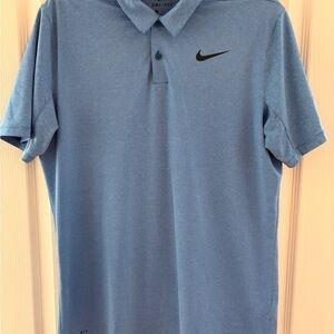 Nike Men's Blue and White Striped Polo Shirt